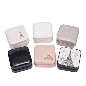 Portable mini velvet jewelry boxes in multiple colors and Eiffel Tower prints