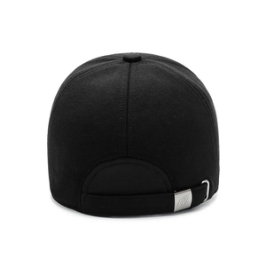 Men's wool baseball cap in black with ear protection for winter warmth back view