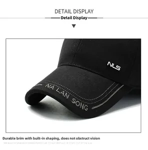 Detail of baseball cap featuring built-in sandwich brim for shape and NLS embroidery