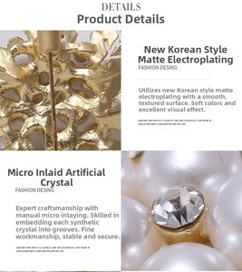 Detailed macro view of matte gold brooch featuring micro-set crystals and pearls