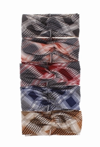 Detailed set of five plaid twisted headbands in various colors on white background