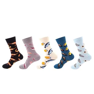 5-pair set of cotton crew socks featuring colorful marine life patterns on a white background