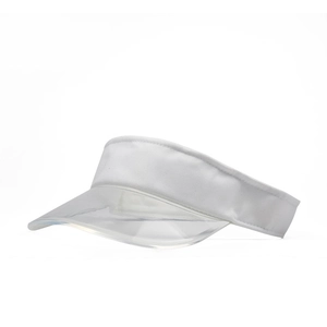 Détail du bandeau en tissu blanc et de la visière en plastique transparent du pare-soleil