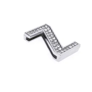 Chrome silver Z-shaped DIY slider with sparkling rhinestones for bracelets 30mm