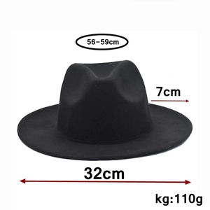 Flat brim wool fedora with belt, 56-59cm head size, 7cm brim width and 110g weight