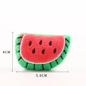Detailed plush watermelon accessory patch showing 4cm by 5.6cm size and texture