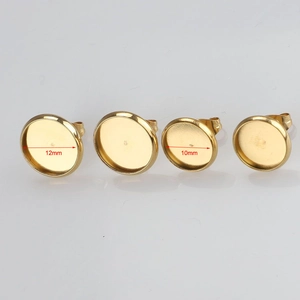 Gold stainless steel DIY earring base studs with 12mm and 10mm inner diameter sizes