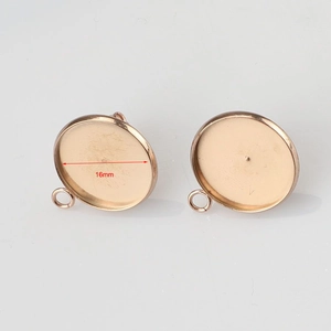 Rose gold stainless steel earring base with 16mm diameter measurement detail