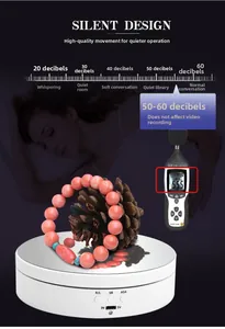 Detail of motorized rotating display stand with USB port and control buttons for low noise