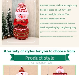 Détails des sacs de Noël tricotés avec motifs Père Noël et bonhomme de neige en 32x15cm
