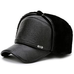 Winter Baseball Cap With Ear Flaps Faux Leather Faux Fur Lined Warm Cold Proof Outdoor For Men Women