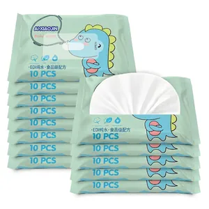 Portable 10-pack baby wet wipes with cute dinosaur design and pure water formula