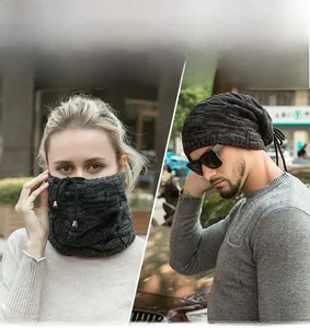 Berretto e scaldacollo in maglia 2 in 1 per l'inverno, morbida fodera termica