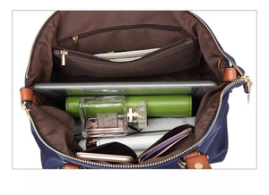 Interior view of spacious oxford tote showing compartments for tablet and essentials