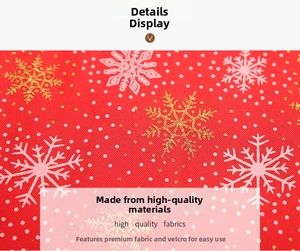 Details von rotem Weihnachtsstoffs mit Goldglitzer-Schneeflocken und Klettverschluss
