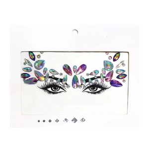Detailed view of colorful iridescent Face Crystal Stickers for costume party decoration
