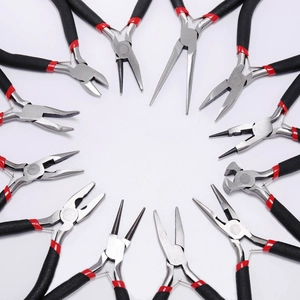 13-piece jewelry making tool set with professional red and black ergonomic pliers handles