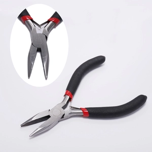 Precision needle nose pliers for DIY jewelry making with red and black non-slip handles
