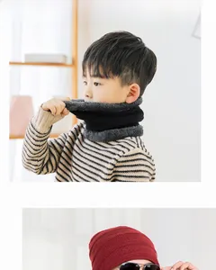 Detailed view of winter knitted beanie and thermal neck warmer with soft fleece lining