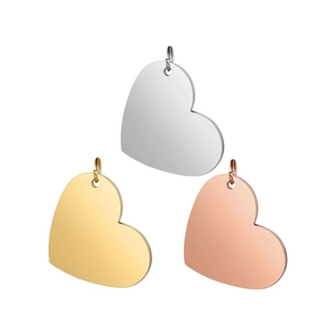 Polished heart pendants in silver gold and rose gold stainless steel for DIY jewelry