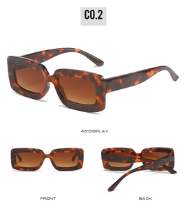 Three-angle view of vintage tortoise shell rectangular sunglasses with gradient brown lenses