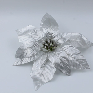 Elegant silver artificial poinsettia flower with leaf vein texture for Christmas decoration