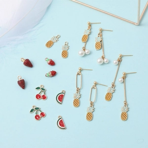 Fashion fruit earrings set with 3D cherry strawberry pineapple pendants and pearls