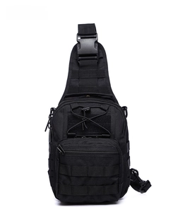Close-up of tactical chest bag showing durable MOLLE webbing and sturdy black buckle