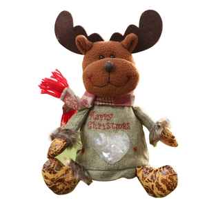 Christmas burlap reindeer gift bag with plush antlers and Merry Christmas text