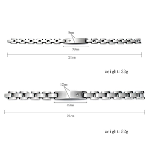 Magnetic rhinestone titanium steel couples bracelets showing detailed size and weight specs