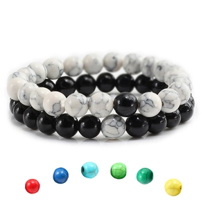 Round Stone Beaded Bracelet Colorful Turquoise Matte Black Agate Handmade Elastic Fashion Jewelry For Men Women