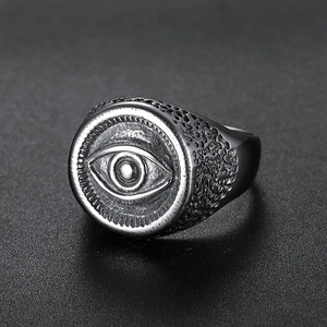 Bague Oeil de Horus vintage en acier inoxydable avec texture punk en relief pour homme