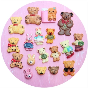 Mix of 18 cute resin bear and rabbit flatback charms for DIY crafts and hair accessories