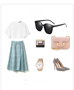 Flat lay of retro oversized black square sunglasses with fashion outfit and accessories
