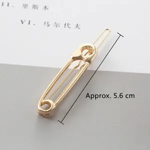 Minimalist gold safety pin hair clip for women, alloy metal hairpins approx 5.6cm length