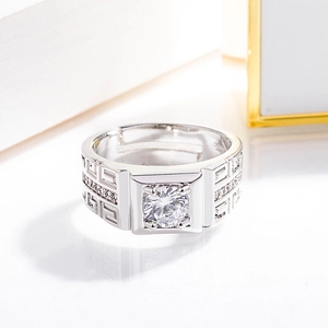 Silver S925 ring for men with large round zircon and Greek meander pattern motifs