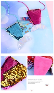 Detail of reversible sequin mermaid tail coin purse with soft velvet back and zipper