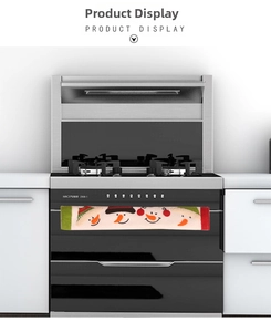 Close-up of Christmas snowman fabric handle covers on a modern black oven handle