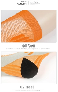 Detail of compression socks showing elastic ribbed cuffs and reinforced heel support
