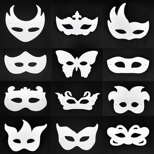 Set of 12 DIY white paper pulp masks including butterfly and crown designs for kids