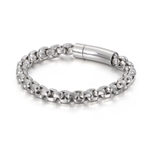 Men's vintage titanium steel chain bracelet with a polished silver box chain design
