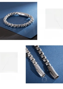Close-up of titanium steel chain bracelet featuring polished and matte finish textures