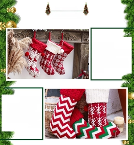 Detail of knitted Christmas stockings with reindeer patterns and soft plush faux fur cuffs