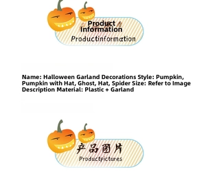 Detail of Halloween tinsel garland set with pumpkin, ghost, witch hat and spider shapes