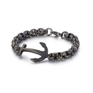 Retro stainless steel anchor pendant bracelet with vintage silver box chain for men