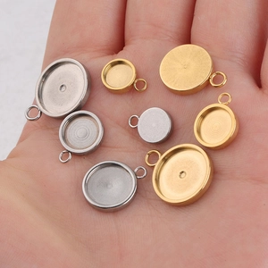Stainless steel round pendant base trays in gold and silver finish for DIY jewelry making