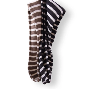 Cozy striped knit scarves for kids in coffee and black colors with soft texture