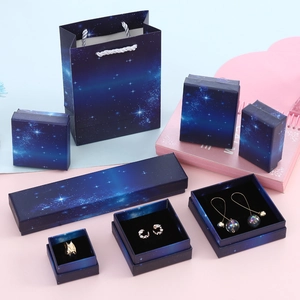 Starry Sky Jewelry Gift Case Galaxy Pattern Paperboard Packaging For Ring Earring Necklace And Tote Bag