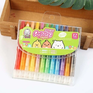 Washable 12-color rotating crayon set for kids, featuring clean-hand drawing technology