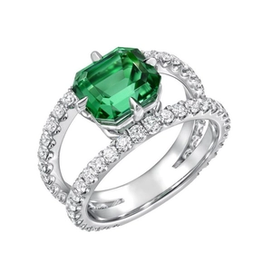 Anello Zirconia Cubica Verde Taglio Smeraldo Rame Micro Pavè Zircone Bianco Doppio Gambo Gioielli Eleganti Da Donna